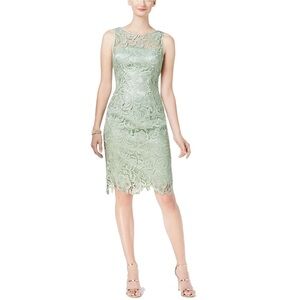 NWT Adrianna Papell Sheath Dress Sleeveless Lace Mint Green High Neck Cocktail